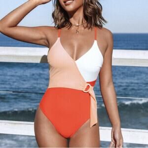 Cupshe Orange Colorblock One Piece Swimsuit Sz.S NWT